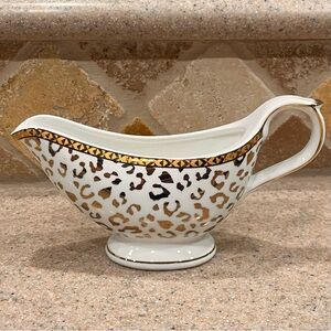 Grace Teaware Leopard Gravy Boat Gold Print Porcelain Dishwasher Safe NWOT